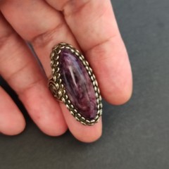 VTG Filigree Ring Large Marquise Amethyst Stone Boho Bohemian Cabochon Purple