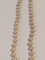 Faux Pearl Vintage Hand Knotted Necklace. Champagne. Barrel Closure 15″.