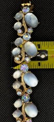 Vintage Blue Moonstone Cabochon Bracelet AB Rhinestones Gold Tone Mid Century