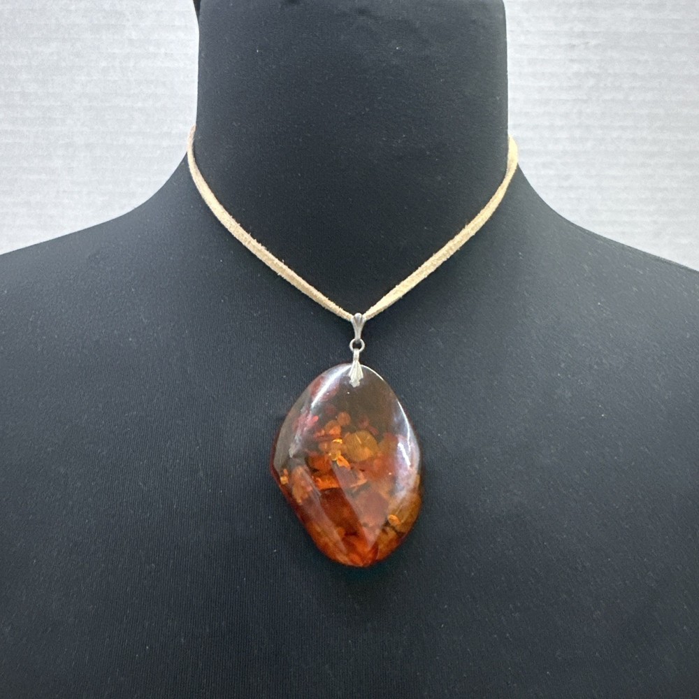 Baltic Amber Dried Plant Resin Adjustable Rope Necklace 925 Bail (22.83g)