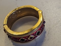 Berebi Limited Edition Gold-tone & Red Enamel w Rhinestone Bangle Bracelet