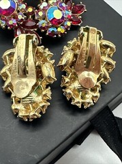 Vintage Rare Crown TRIFARI Red AB Rhinestone Contessa Brooch & Earring Set #791