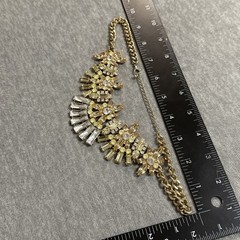 VTG Goldtone Faux Citrine Rhinestone Scoop Bib Necklace Chain Statement
