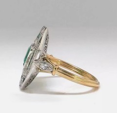 3.55CT Art Deco Style Green Lab Created Emerald Engagement 14K Gold Finish