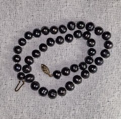 Stunning Vintage Knotted Black Freshwater Pearl Necklace 18” Dyed