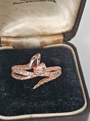 Vintage 1990-s 14 Ct Rolled Gold Zircon Snake Ring UK N US 6 3/4 – Hallmarked!