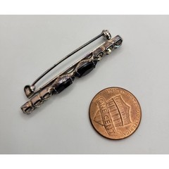 Vintage Art Deco Bar Brooch Pin Black Glass Navette Prong Set Rhinestone