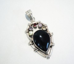 Large Sterling Silver 925 Natural Onyx Gemstone Chunky Statement Pendant
