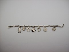 Vintage Silvertone Mix GOOD LUCK Charm Bracelet, Enamel, some made in Germany