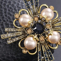 Vintage Zinc Alloy Faux Pearl and Rhinestone Cross Brooch for Women