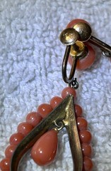Vintage Orange Coral Dangle Teardrop Screwback Earrings -14K Gold Screw!