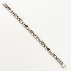 Vintage 925 Sterling Silver Genuine Multi Gemstone Tennis Bar Link Bracelet 7″