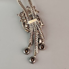 Vintage Rhinestone Necklace Purple Tassel Gold Tone Foxtail 15″