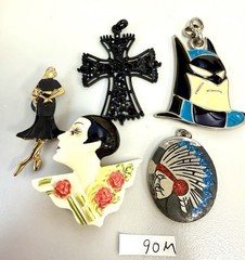 Vintage Mixed Pendant & Brooch Lot Batman Gothic Cross Art Deco Lady Enamel