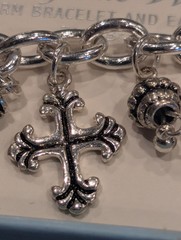 Vintage Religious Cross Charm Bracelet Set With Earrings, Nickel Free 7 1/2″