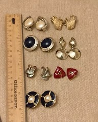 Vintage Clip On Earrings Lot Mixed Metals Enamel Faux Pearl Dangle 1 Signed