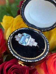 3Ct Aquamarine Art Deco Vintage Style & Lab-Created Diamond Wedding Silver Ring
