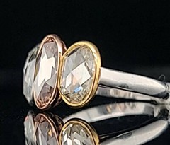 Vintage Platinum 18k Gold Engagement Ring 3.48CT.Natural Oval Rose Cut Diamond