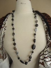 36″ Beaded Black and White Glass and Agate Necklace, No Clasp