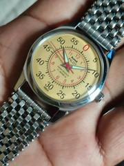 Vintage HMT Pilot Yellow Mechanical hand winding Watch Bracelet Strap 17 Jewels*