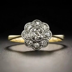 Vintage Art Deco Round Cut Lab Created Diamond Flower 925 Silver Engagement Ring