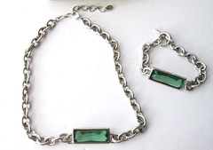 Swarovski Green Crystal 16″ Necklace and 7″ Bracelet Set Silver Chain Link