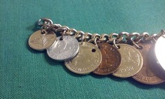 Vintage 15 RARE 1950’s Coin Charm Bracelet South Africa, India, Osterreich 8″