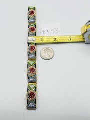 Vtg ITALIAN Mosaic Flower Red Green Yellow Gold Tone Bracelet