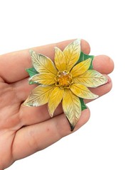 Vintage Jewelry Yellow Flower Brooch Unique Floral Pin with Rhinestone