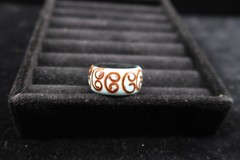 Vtg Enamel Over Acrylic Resin Ring Robin Egg Blue w/ Brown Swirl Accents Pretty
