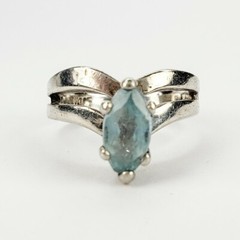 Baby Blue Topaz Marquise Cut Solitaire Sterling Silver Cocktail Ring Size 5.75