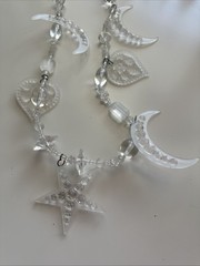 Vtg Chandelier Clear Crescent Moon Hearts and Star Necklace. See pics.