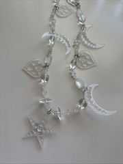 Vtg Chandelier Clear Crescent Moon Hearts and Star Necklace. See pics.
