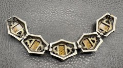 Vintage Silver Tone Bracelet Golden Faux Goldstone Glitter Resin Victorian Style