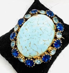 Large Czech Hubbell Glass & Jewel Tone Rhinestone Brooch Vintage Jewelry