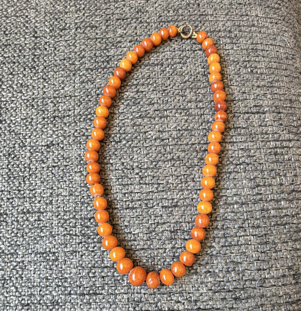 Antique Baltic Amber Necklace Egg Yolk Butterscotch Graduated Beads 10g Pre-1920