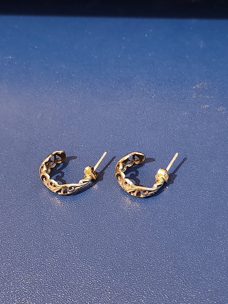 Sterling Silver Floral Design Hoop Earrings