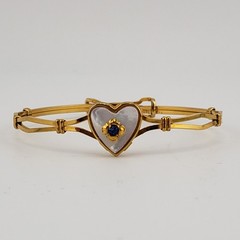 VTG H F Barrows Childs Bracelet 1/20 12K Gold Filled Mother Of Pearl Heart 5.5″