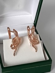 Vintage 1990-s 14 Ct Rolled Gold Long Solid Snake Earrings-Hallmarked 585 RG