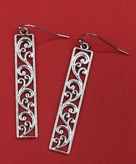 Vintage-Style Silver Tone Carved Pattern Dangle Earrings 2 Inches Zinc Alloy