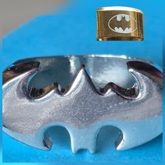 Vintage Batman Ring LOT Size 12 Silver Metal Band Symbol Stamped TM & DC Comics