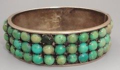 Antique BEE CHINA SILVER Chinese Export 3 Row Turquoise Cuff Bracelet READ