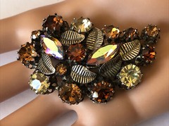 Antique Made in Australia Topaz Crystral Leaf Pin Brooch