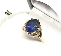 Pretty – Deep Blue TANZANITE Ring – Solid 14k Yellow Gold – Antique Mtg…