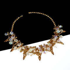VINTAGE JULIANA D & E AMBER RHINESTONE CRYSTAL BEADED BIB NECKLACE BOOK PIECE