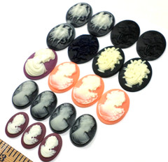 19 of 25-40mm Mixed Lot Vintage Two Graces, Women, Floral Oval Cameos Cabochon