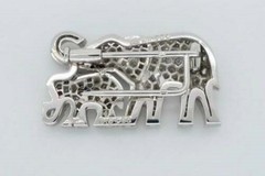 Elephant & Calf Inspire Art Deco Vintage Style Brooch 925 Silver Round CZ Stone
