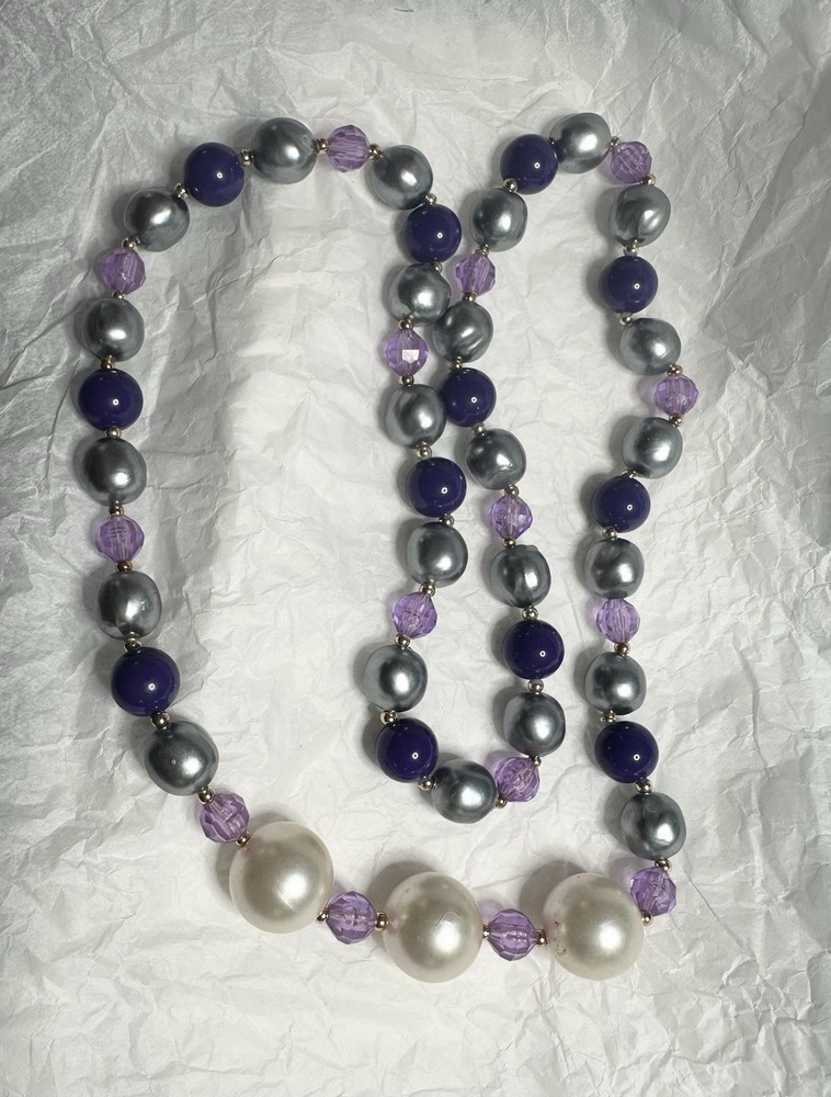 Vintage Purple Lavender Gold Faux Pearl Bead Necklace