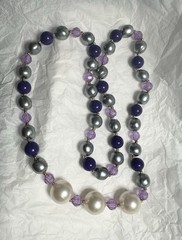 Vintage Purple Lavender Gold Faux Pearl Bead Necklace