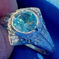 NATURAL EARTH MINED Blue Zircon DIAMOND PLATINUM ORIGINAL DECO Engagement Ring 8